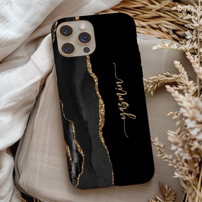Personalised Signature Black Gold Agate Case-Mate iPhone Case (Creator Uploaded)