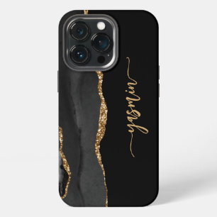 Personalised Signature Black Gold Agate iPhone 13 Pro Case