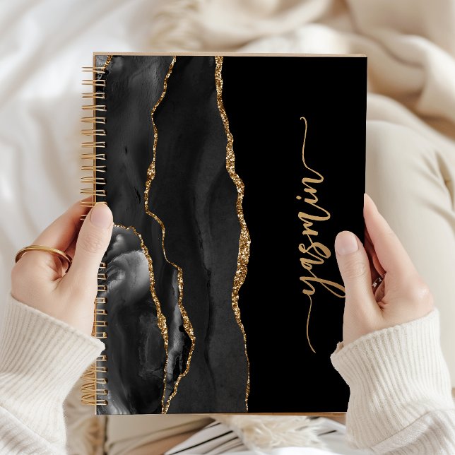 Personalised Signature Black Gold Agate Notebook (Creator Uploaded)