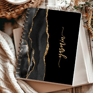 Personalised Signature Black Gold Agate Notebook