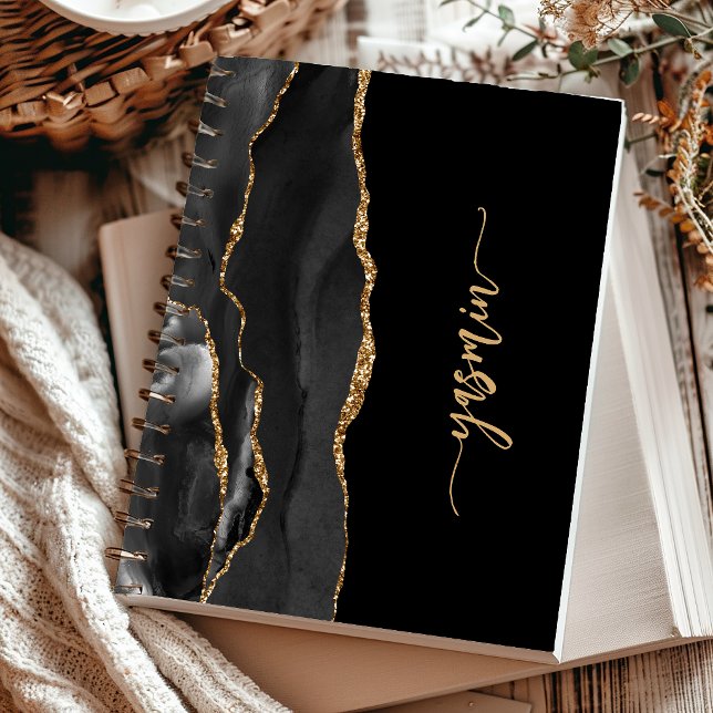 Personalised Signature Black Gold Agate Notebook (Creator Uploaded)