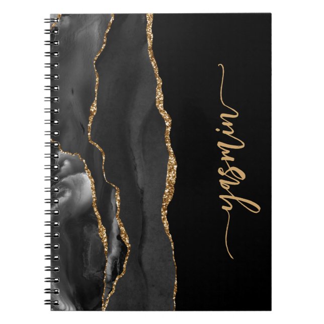 Personalised Signature Black Gold Agate Notebook (Front)