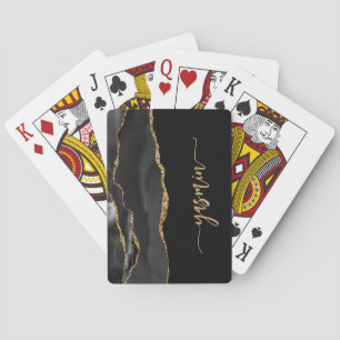 Personalised Signature Black Gold Agate Playing Cards