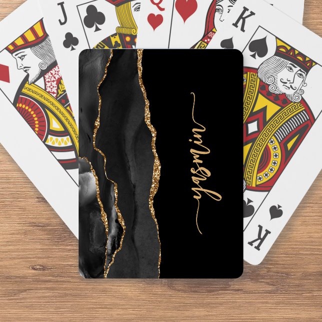 Personalised Signature Black Gold Agate Playing Cards (Creator Uploaded)