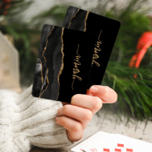 Personalised Signature Black Gold Agate Playing Cards