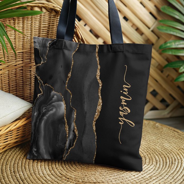 Personalised Signature Black Gold Agate Tote Bag (Creator Uploaded)