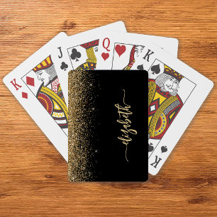 Personalised Signature Black Gold Glitter Playing Cards