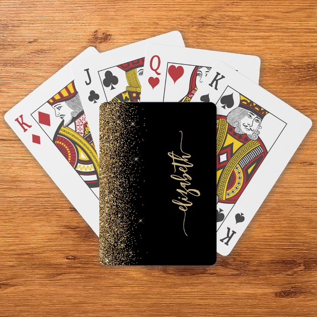 Personalised Signature Black Gold Glitter Playing Cards (Creator Uploaded)