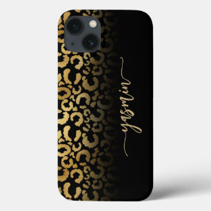 Personalised Signature Black Gold Leopard Spots iPhone 13 Case