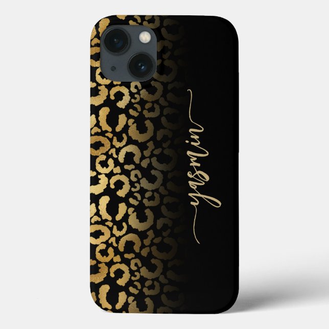 Personalised Signature Black Gold Leopard Spots Case-Mate iPhone Case (Back)