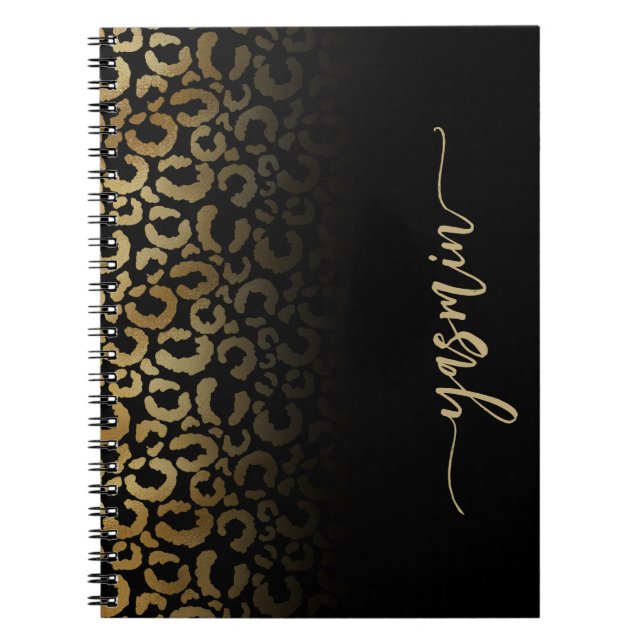 Personalised Signature Black Gold Leopard Spots Notebook (Front)