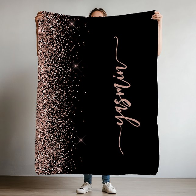 Personalised Signature Black Rose Gold Glitter Fleece Blanket (Creator Uploaded)