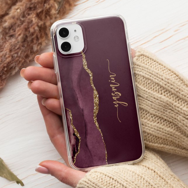 Personalised Signature Burgundy Gold Agate Case-Mate iPhone Case (Creator Uploaded)