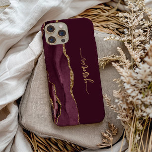Personalised Signature Burgundy Gold Agate iPhone 13 Pro Case