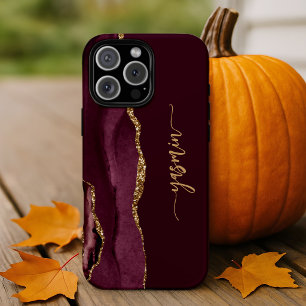 Personalised Signature Burgundy Gold Agate iPhone 13 Pro Case