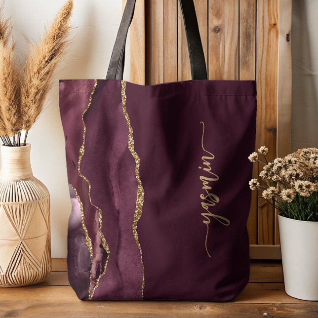 Personalised Signature Burgundy Gold Agate Tote Bag (Creator Uploaded)