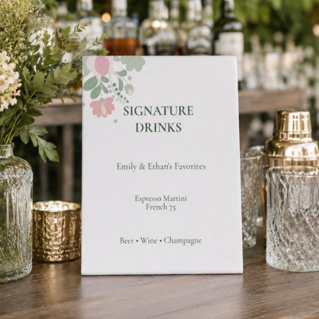 Personalised Signature Drinks Wedding Sign (Personalized signature drinks wedding bar sign for elegant wildflower receptions)