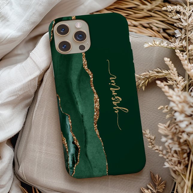 Personalised Signature Emerald Green Gold Agate Case-Mate iPhone Case (Creator Uploaded)