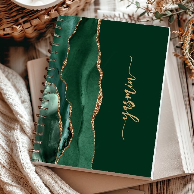 Personalised Signature Emerald Green Gold Agate Notebook (Creator Uploaded)