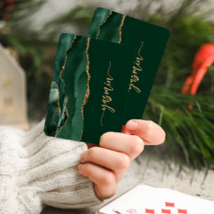 Personalised Signature Emerald Green Gold Agate Playing Cards