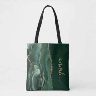 Personalised Signature Emerald Green Gold Agate Tote Bag