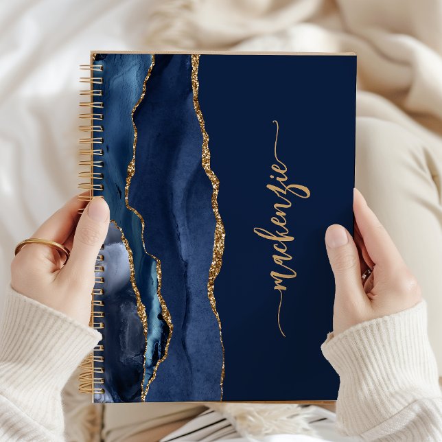Personalised Signature Navy Blue Gold Agate Notebook (Creator Uploaded)