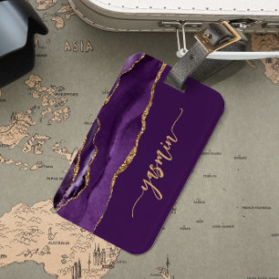 Personalised Signature Purple Gold Agate Luggage Tag