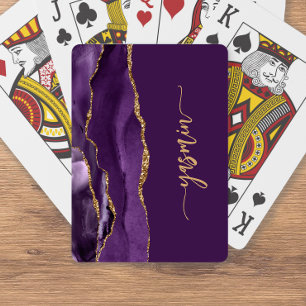 Personalised Signature Purple Gold Agate Playing Cards
