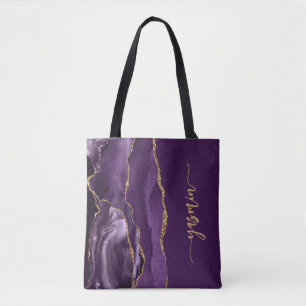 Personalised Signature Purple Gold Agate Tote Bag