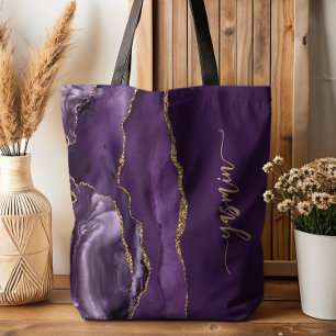 Personalised Signature Purple Gold Agate Tote Bag