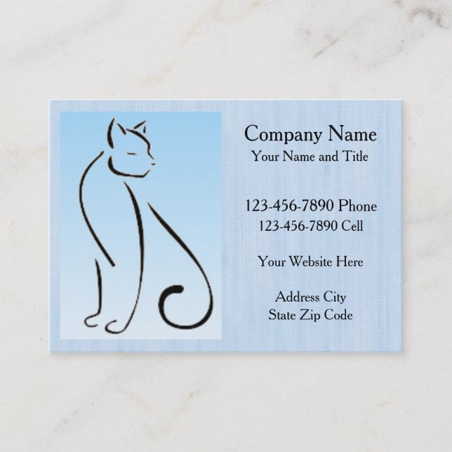Personalised Silhouette Cat Business Cards - Blue (Front)