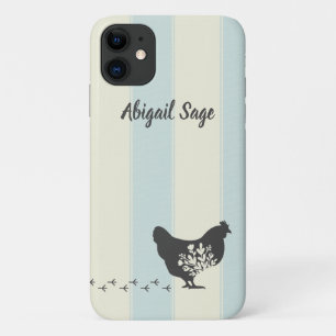 Personalised Silhouette Chicken with Flowers Farm iPhone 11 Case