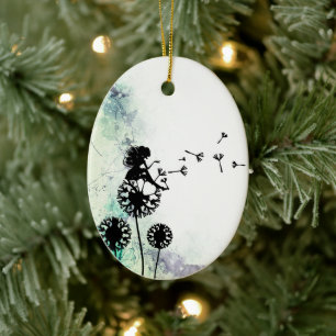 Personalised Silhouette Fairy and Dandelion Seeds Ceramic Ornament