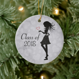 Personalised Silhouette Girl and Hearts Graduation Ceramic Ornament
