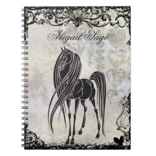 Personalised Silhouette Horse and Grungy Hearts Notebook