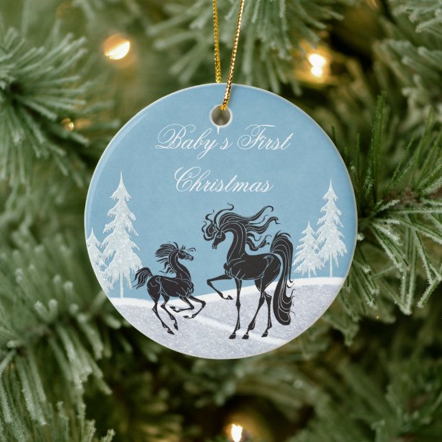 Personalised Silhouette Horse Baby's 1st Christmas Ceramic Tree Decoration (Tree)