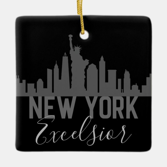 Personalised Silhouette New York Skyline Excelsior Ceramic Ornament (Front)
