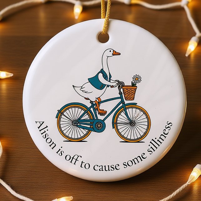 Personalised Silly Goose on a Bike Ceramic Ornament (Creator Uploaded)