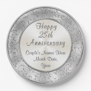 Personalised Silver 25th Anniversary Paper Plates