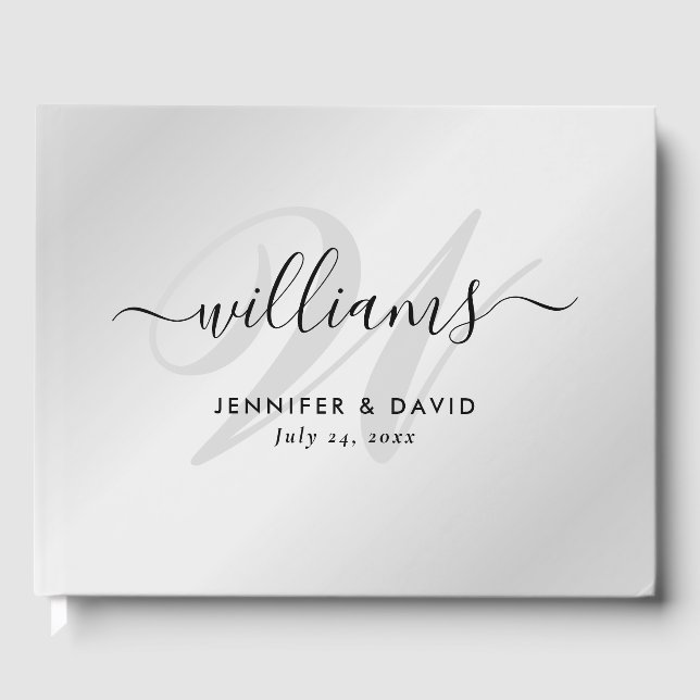 Personalised Silver and Black Monogram Wedding Guest Book (Front)