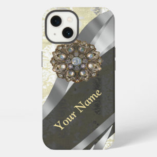 Personalised silver and white damask pattern iPhone case