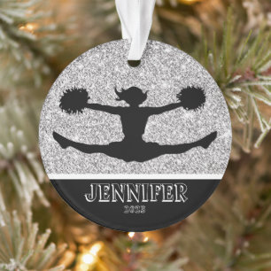Personalised Silver & Black Cheerleading Ornament 