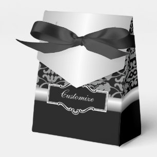 Personalised Silver & Black Damask Favour Box