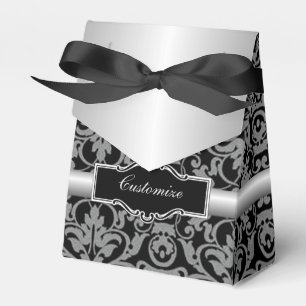 Personalised Silver & Black Damask Tent Favour Box