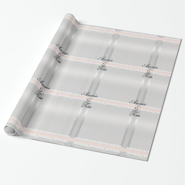 Personalised Silver Bride and Groom Names Wedding Wrapping Paper (Unrolled)