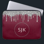 Personalised Silver Burgundy Red Glitter Monogram Laptop Sleeve<br><div class="desc">Personalised Silver and Burgundy Red Faux Glitter and Sparkle Elegant Monogrammed Initials Case. This case can be customised to include your initial and first name.</div>