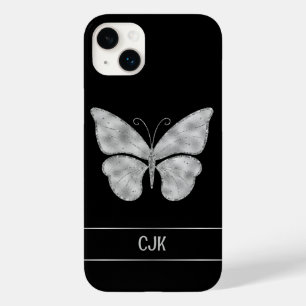 Personalised Silver Butterfly on Black Case-Mate iPhone 14 Plus Case