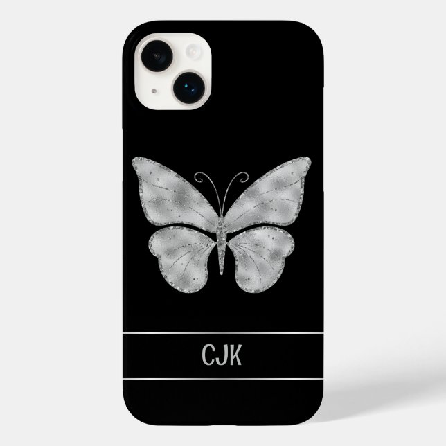 Personalised Silver Butterfly on Black Case-Mate iPhone Case (Back)