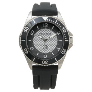 Personalised Silver Carbon Fibre Style Dial Watch