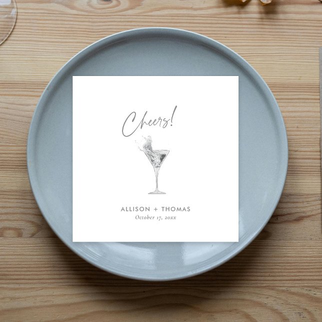 Personalised Silver Cheers & Champagne Wedding Napkin (Personalized Silver Cheers & Champagne Wedding Napkins)